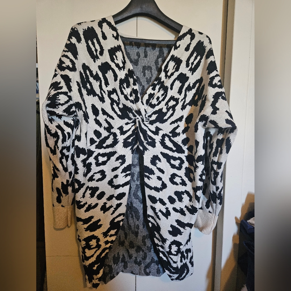 Black and Off White Animal Print Cardigan